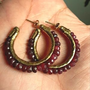 18k Gold & Sterling Garnet Earrings